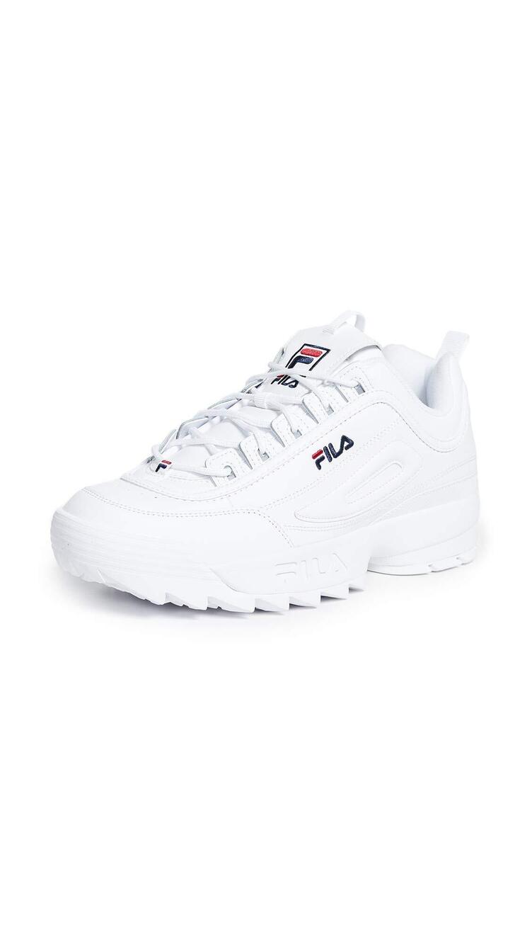 FILA MEN'S DISRUPTOR II PREMIUM SHOES, WHITE/FILA NAVY/FILA RED - 9.5